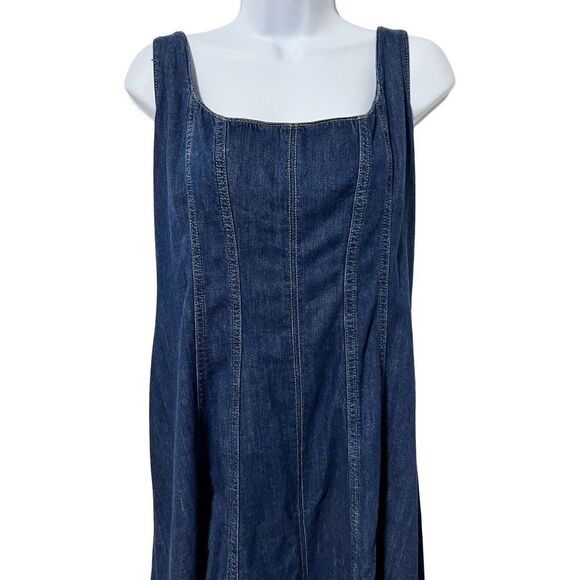 Reformation‎ Jeans Amory Denim Midi Dress Size 10 Caspian Blue Raw Hem NEW - Picture 4 of 10